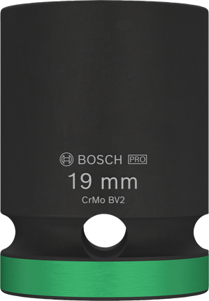 Vaso de impacto Bosch PRO de 19 mm y cuadrado exterior de 1/2 pulgada.